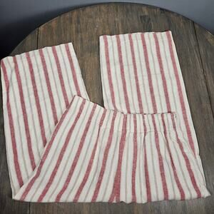 C&C California Womens L Linen Viscose Cropped Wide Leg Pants Striped Red Beige